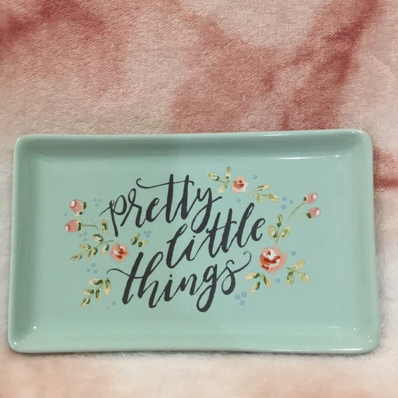 primatives by kathy Other - Pretty Little Things Ceramic Powder Blue Trinket Tray Rosettes Floral NWOT